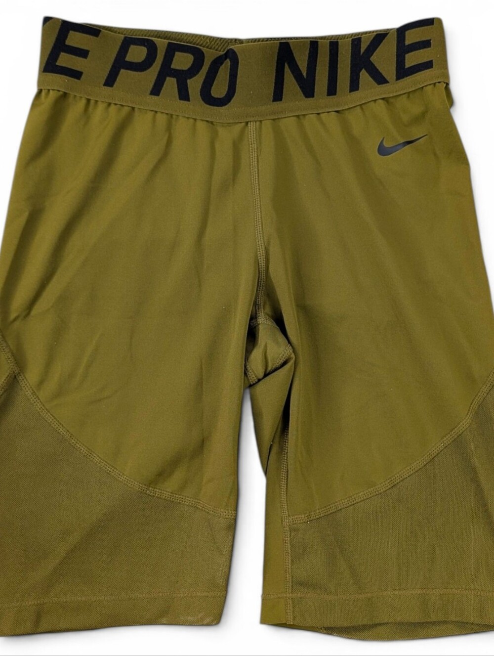 Nike Pro Womens Small Biker Shorts Olive Green Compression Dri-Fit Training Yoga